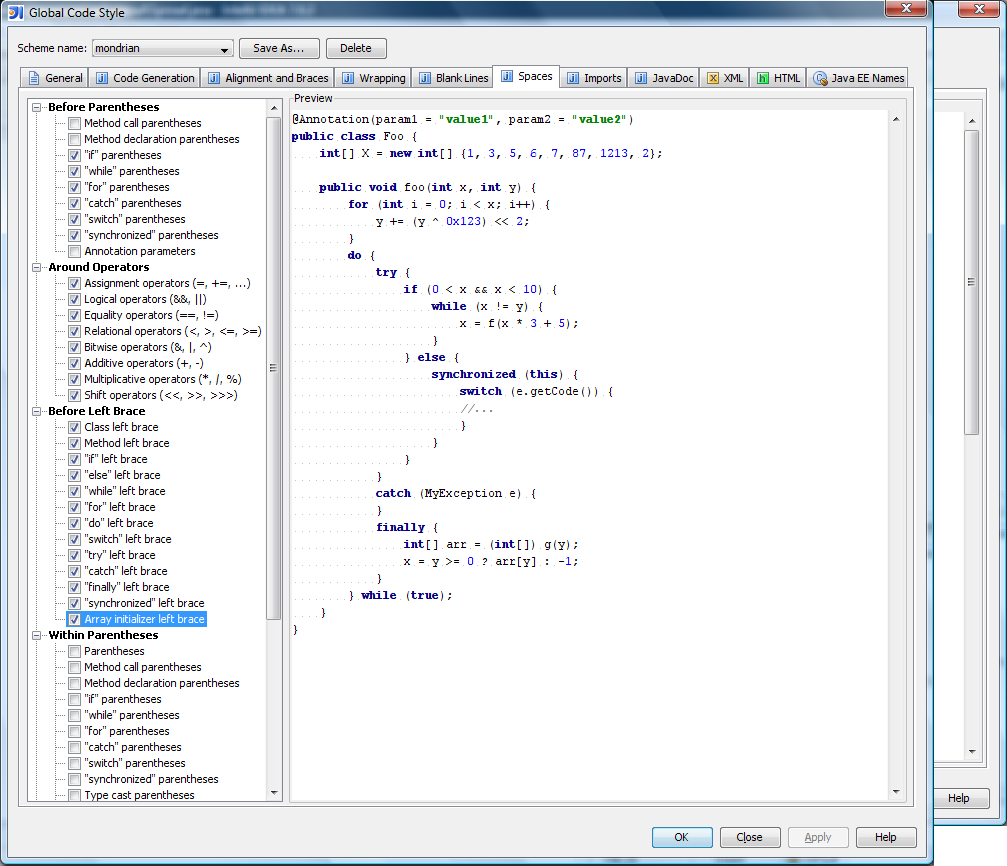 Code formatting: Spaces